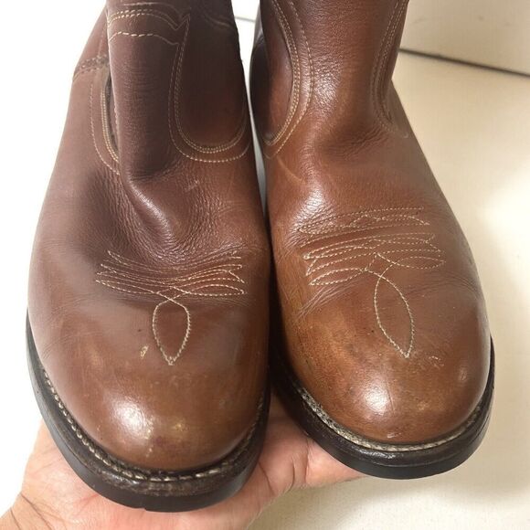 Hy-Test Tuf-Gum Brown Tooled Soft Leather Steel Toe Cowboy Work Boots Mens 7.5 D - Picture 9 of 14